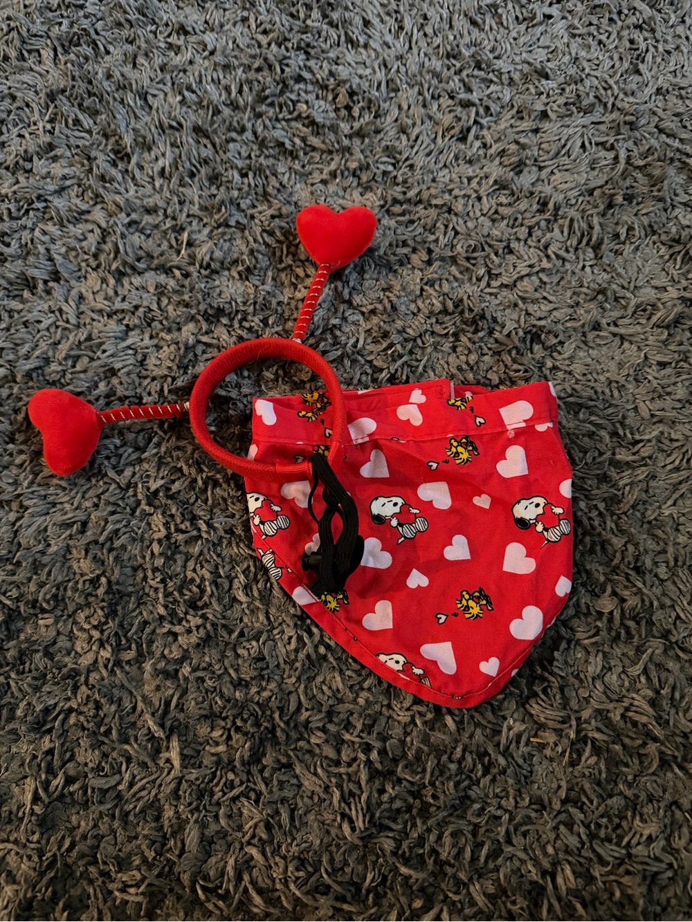 Peanuts Red Heart-Print Dog Bandana with Heart Antenna Headband